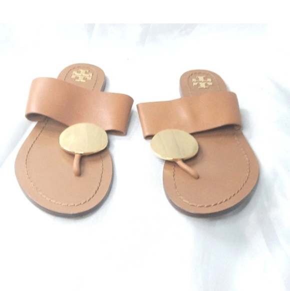 Tory Burch Patos Disk Leather Sandals Women's Shoes Size 7 M Brown - Picture 2 of 7